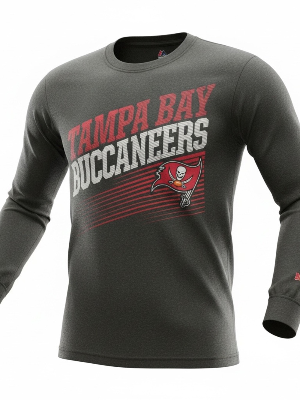 Majestic Gray Tampa Bay Buccaneers Long-Sleeve Tee with Red & White Graphics